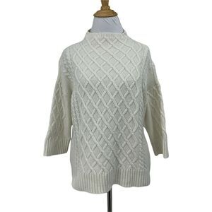 Vince Camuto Cable Knit Sweater Size XS White Dropped Shoulder Mock Neck Top
